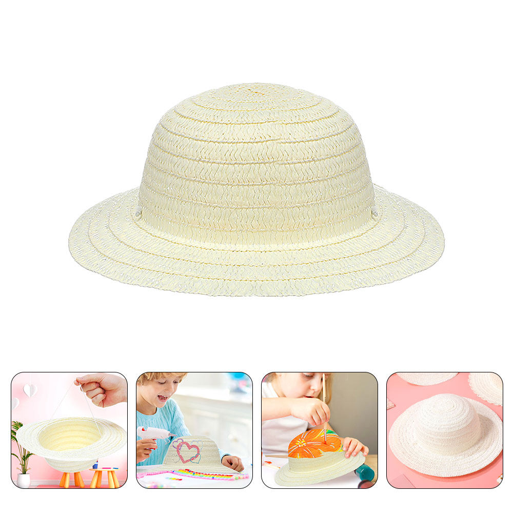 8Pcs DIY Kids Straw Hats White - Art Craft Diy ulasan dan harga