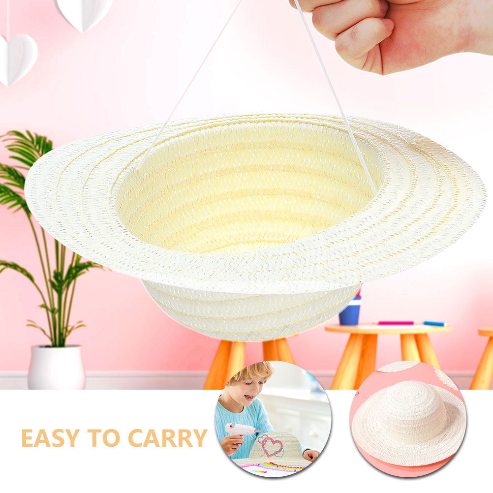 8Pcs DIY Kids Straw Hats White - Art Craft Diy ulasan dan harga