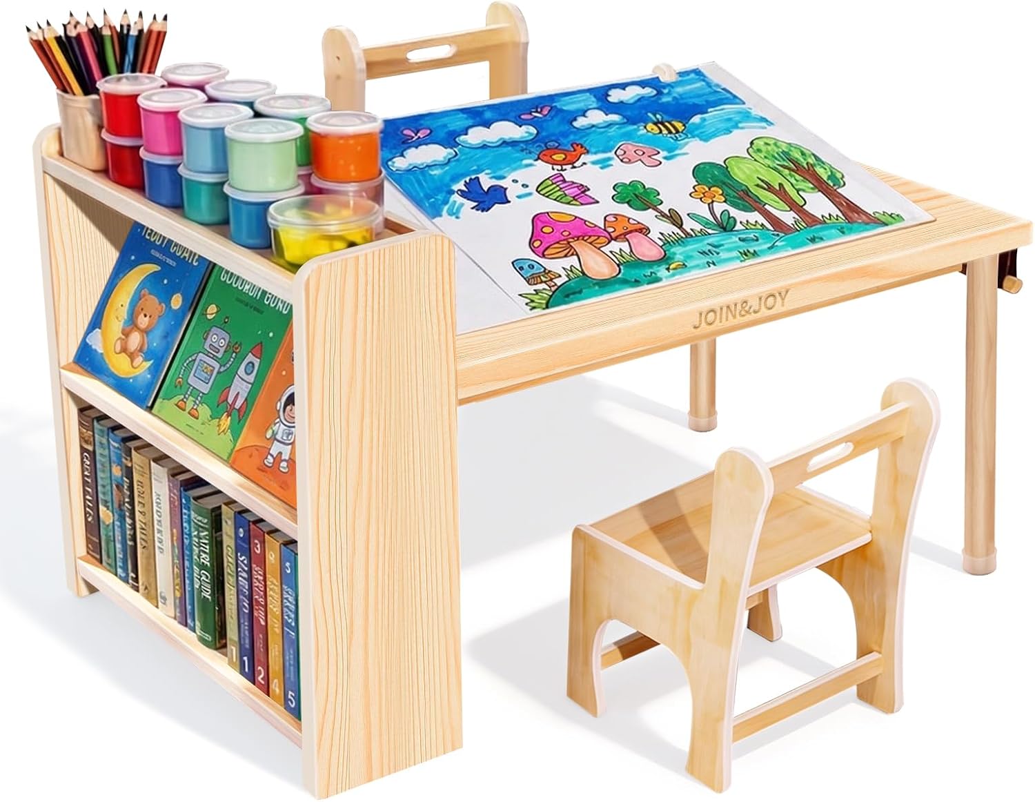 Kids Wooden Art Table 2 Chair  - Art Craft Toddlers ulasan dan harga