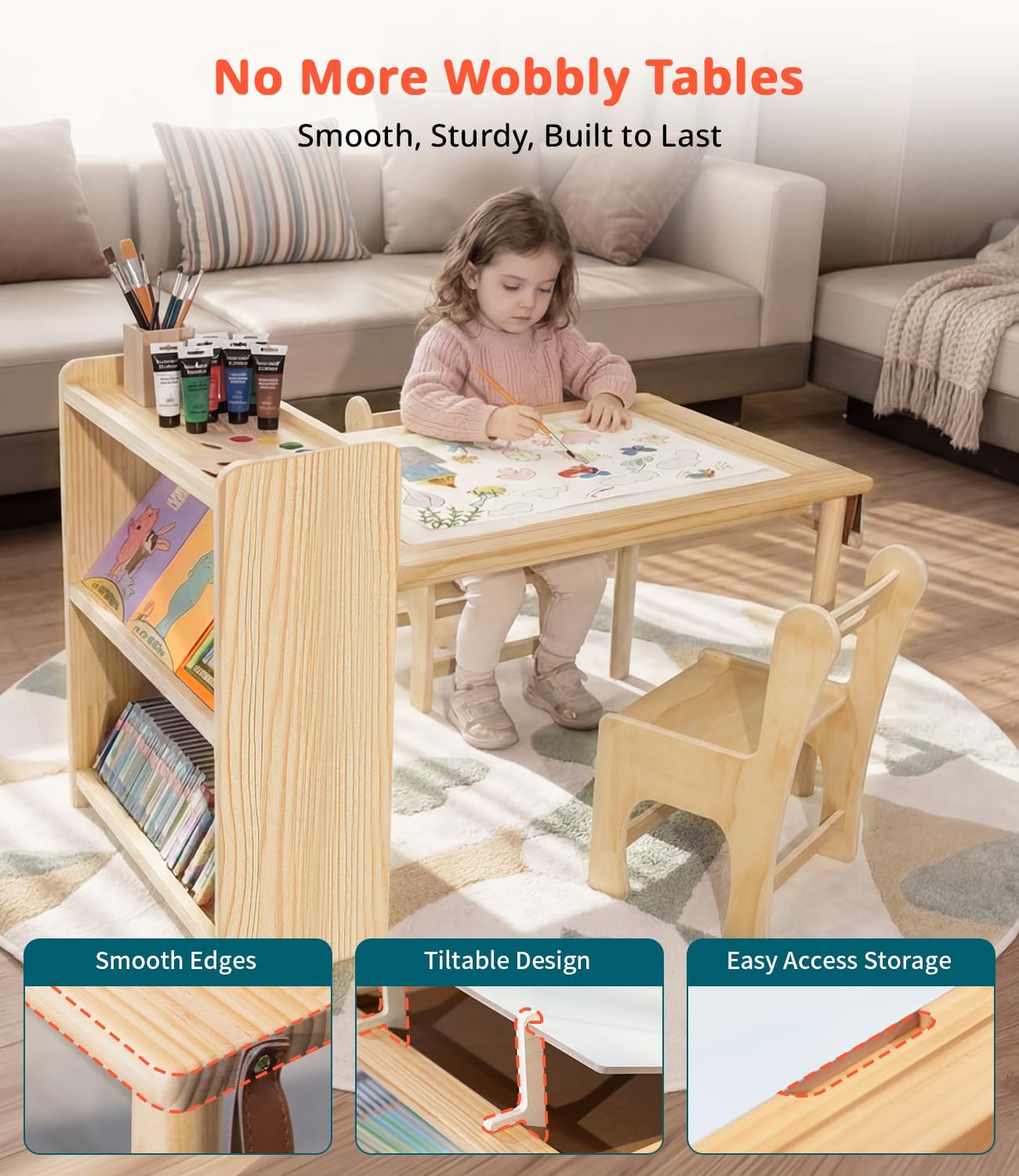 Kids Wooden Art Table 2 Chair  - Art Craft Toddlers ulasan dan harga