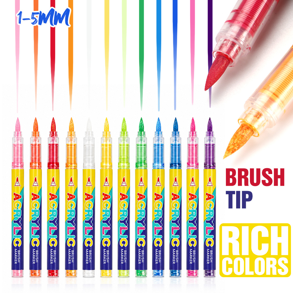 12 Colors Acrylic Brush Marker - Art Craft Stationery ulasan dan harga