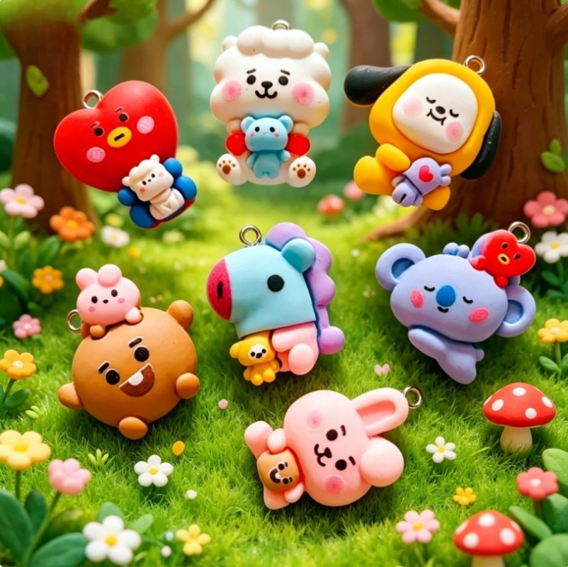 7pcs BT21 Resin Cartoon Charm  - Art Craft Diy ulasan dan harga